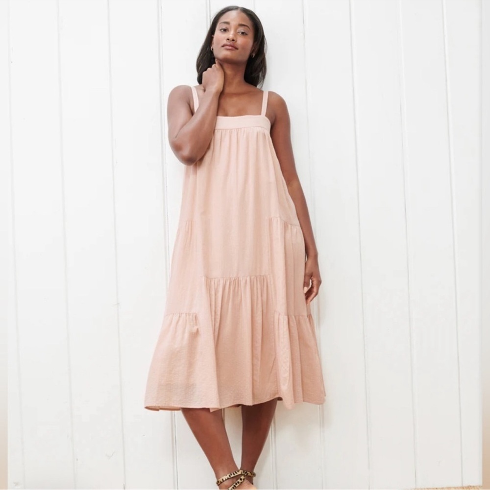 Jenni Kayne Seersucker Summer Midi Dress S Blush Boho Relaxed Lightweight